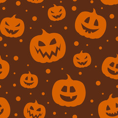 Halloween background with funny pumpkin lanterns. Vector