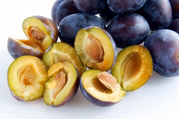 Fototapeta premium tasty,sweet lila plums fruits close up