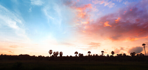 Amazing panorama mountain with Colorful sky and Dramatic Sunset