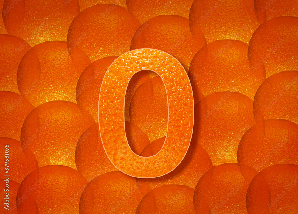 Fototapete orange background with alphabetic letters a to z and numbers 1 to 0