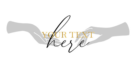 Banner template with elegant female hands in a minimal flat style. Logo for cosmetics, jewelry, beauty products, spa, manicure. Hand drawn boho vector.