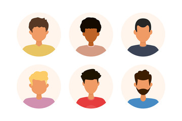 Set of man avatar profile icon. Collection of portraits of people. Vector illustration in cartoon style.