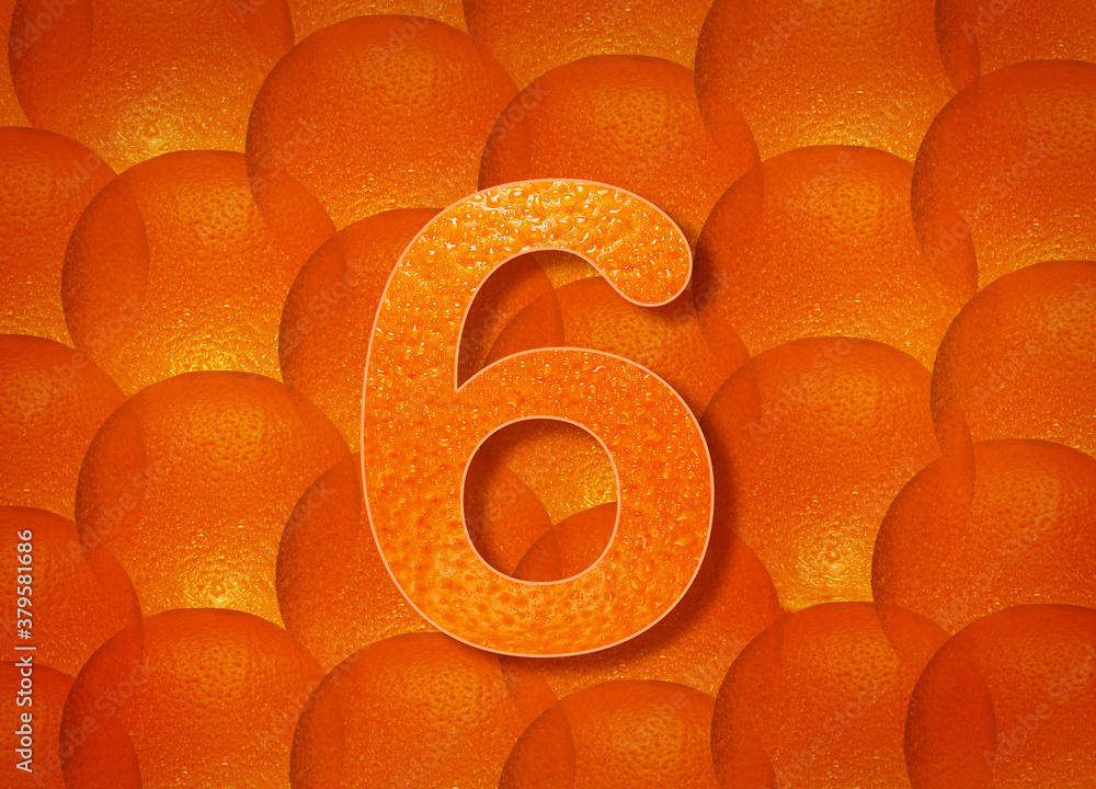 Fototapete orange background with alphabetic letters a to z and numbers 1 to 0