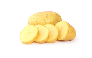 Young potato isolated on white background. Harvest new. Flat lay, top view