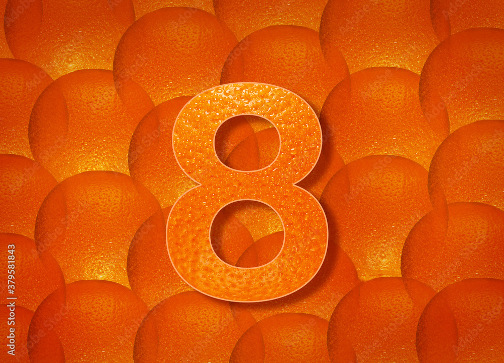 Fototapete orange background with alphabetic letters a to z and numbers 1 to 0