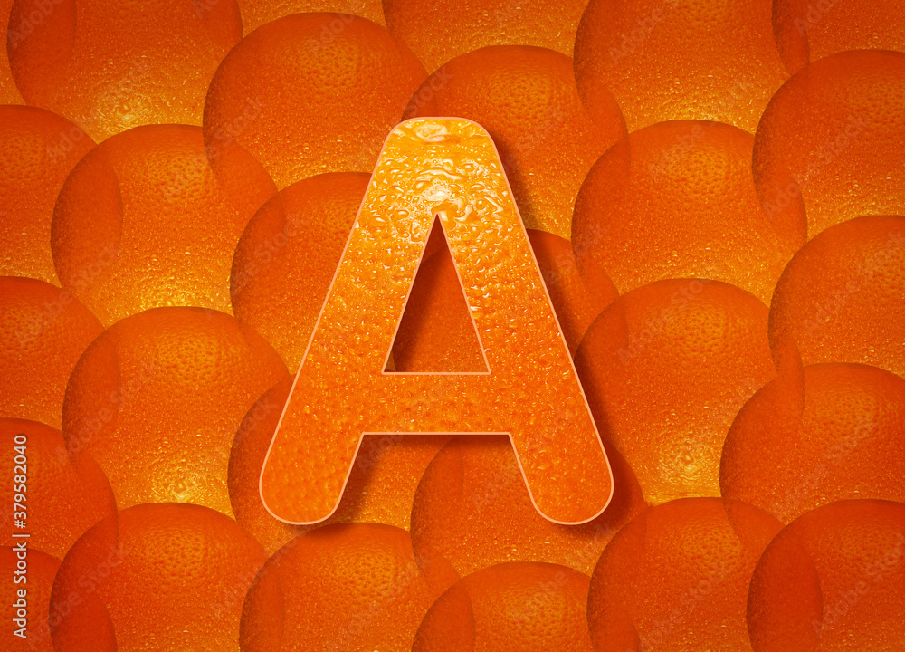 Fototapete orange background with alphabetic letters a to z and numbers 1 to 0