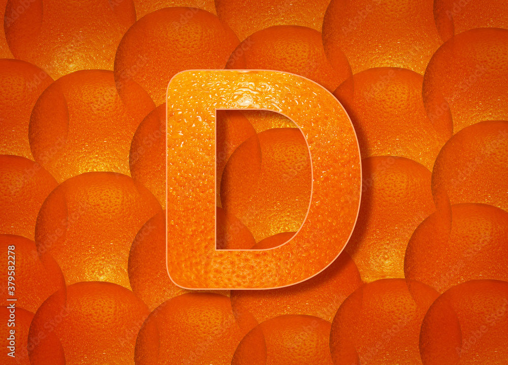 Fototapete orange background with alphabetic letters a to z and numbers 1 to 0