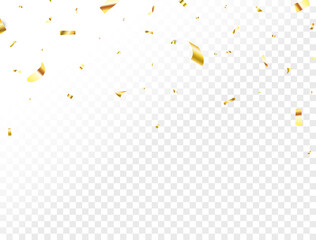 Celebration border with gold confetti. Luxury glitter holiday design elements. Golden confetti long banner. Christmas background. Shiny party card. Bright festive tinsel. Vector illustration