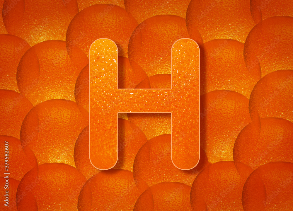 Fototapete orange background with alphabetic letters a to z and numbers 1 to 0