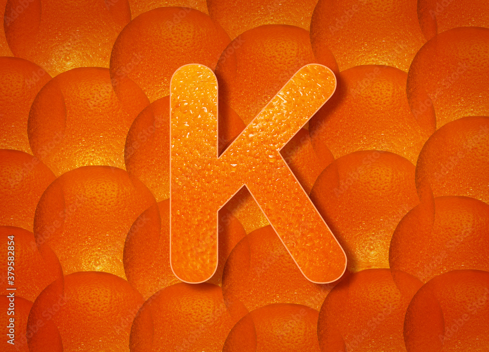 Fototapete orange background with alphabetic letters a to z and numbers 1 to 0