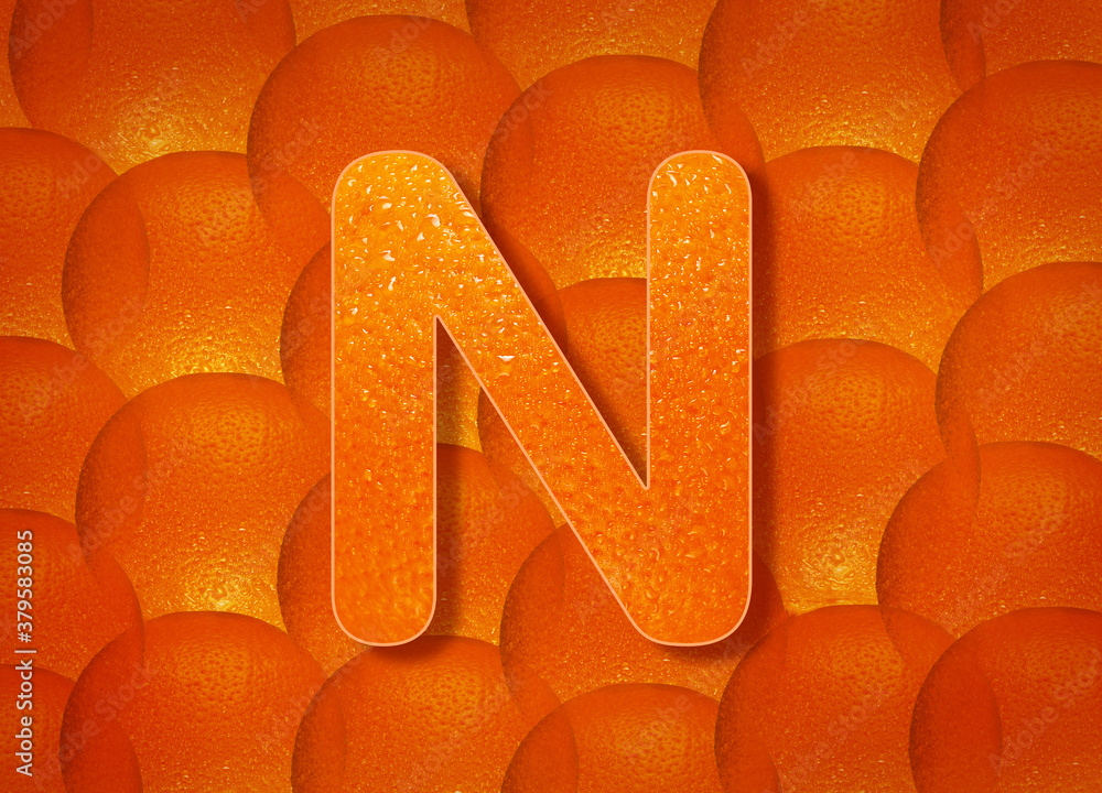 Fototapete orange background with alphabetic letters a to z and numbers 1 to 0
