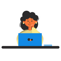 Work at home. Freelance woman working on laptop.Vector illustration isolated on white background.