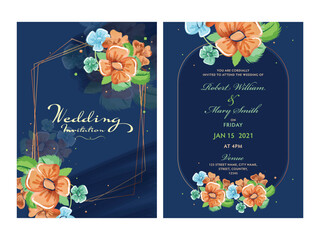 Beautiful Floral Wedding Invitation Card Design in Front and Back View.