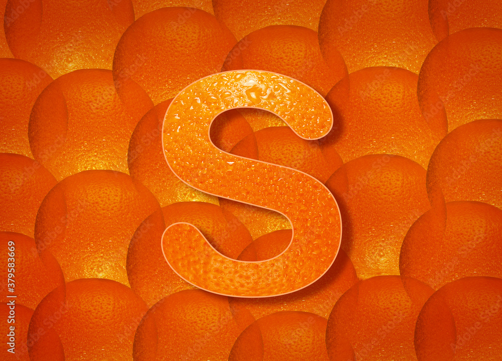 Fototapete orange background with alphabetic letters a to z and numbers 1 to 0