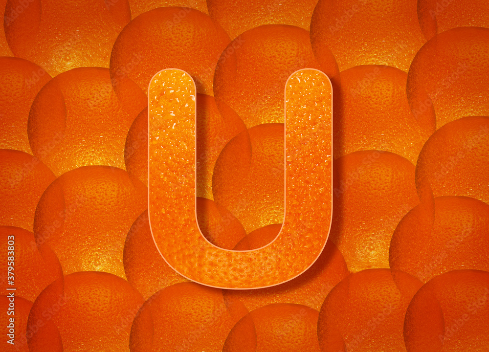 Fototapete orange background with alphabetic letters a to z and numbers 1 to 0