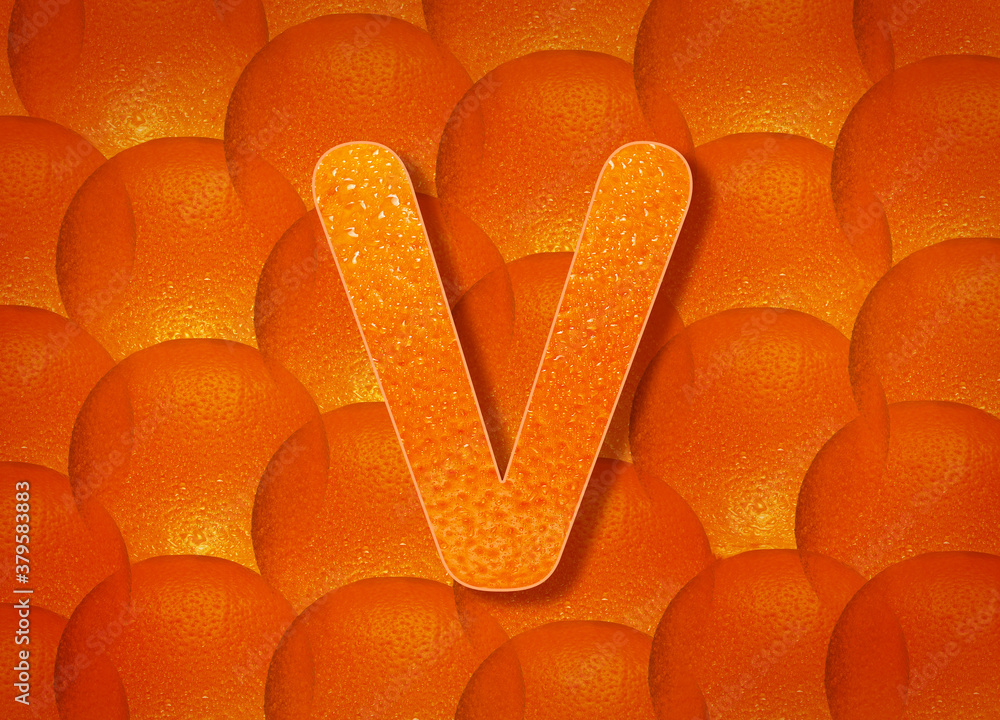 Fototapete orange background with alphabetic letters a to z and numbers 1 to 0