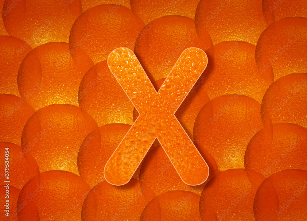 Fototapete orange background with alphabetic letters a to z and numbers 1 to 0