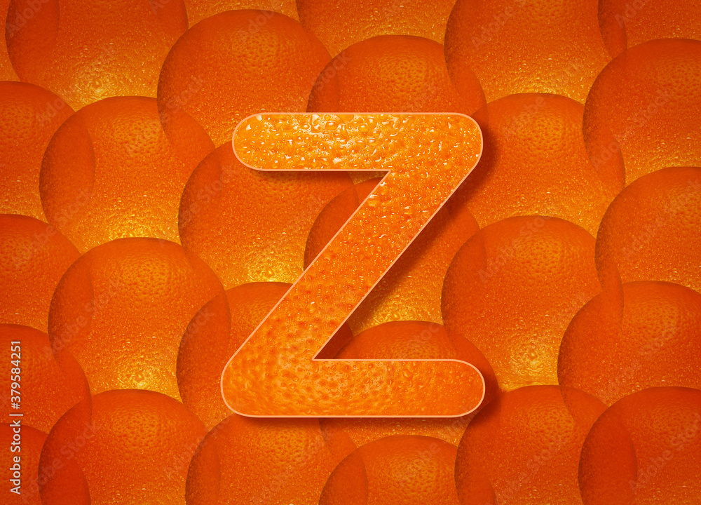 Fototapete orange background with alphabetic letters a to z and numbers 1 to 0