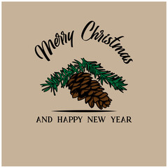 Fir tree branches with pine cone vector illustrations. merry christmas illustration vector
