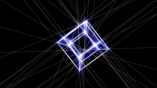 Spinning Around a Cube Wireframe With Point Vector Line Extensions Highlighted