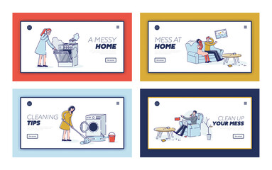Obraz na płótnie Canvas Messy home and broken appliances set of template landing pages for websites