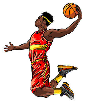 Flat Design Basketball Player Dunk Vector Illustration