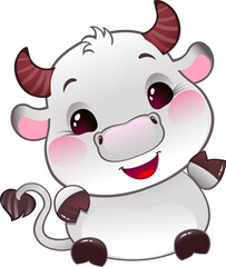 Obraz na płótnie Canvas White Metal Ox - Symbol of Chinese Horoscope for New Year. Cute Ox Calf in cartoon style. Happy 2021 New Year card.
