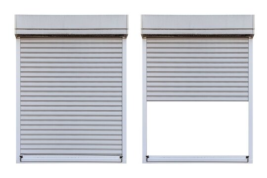 White metal roller door shutter isolated on white background