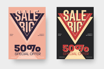 Vector poster in pink and black color, 50% discount, special offer, design for store sales.