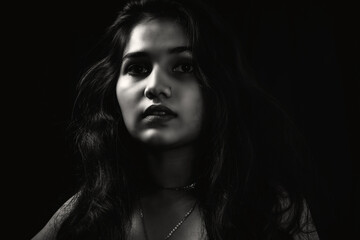 Woman in black. low key portrait of  beautiful Indian girl