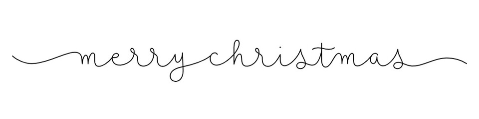 MERRY CHRISTMAS black monoline vector calligraphy banner with swashes
