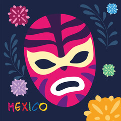 label mexico with mexican wrestler mask