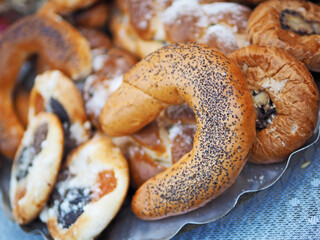 Still life with handmade pastries at farmer market
