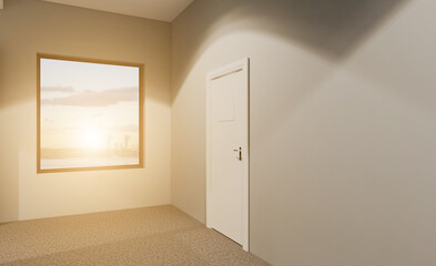 . Sunset.. Modern office Cabinet.  3D rendering.   Meeting room