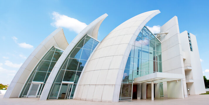 Rome, Italy - August 29, 2010: "Dives in misericordia" / "Dio Padre Misericordioso"  church, designed by Richard Meier architect, in Rome Tor Tre Teste district. It was built between 1998 and 2003