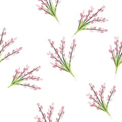 set of pink flowers seamless pattern vector