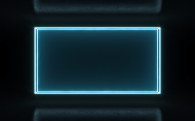 Neon frame sign in the shape of a rectangle. 3d illustration