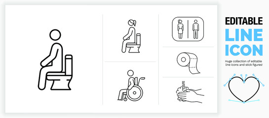 Editable line icon set of toilet usage, part of a huge collection of editable line icons! 