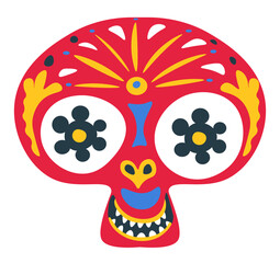 Skull with ornaments and decor, mexican day of the dead