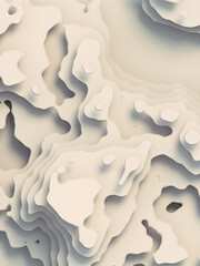 3D render digital conceptual high-altitude topographic map. White wavy backdrop