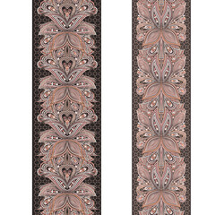 Colorful vertical seamless lace pattern with paisley and dots. Vector set of 2. Use for embroidery, braid, tape, ribbon