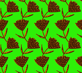 Fototapeta premium Abstract Hand Drawing Geometric Tile Flowers and Leaves Repeating Vector Pattern Isolated Background 