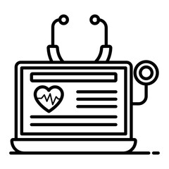 
Flat design of stethoscope with laptop, medical blog icon
