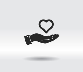 heart in hand icon, vector illustration. Flat design