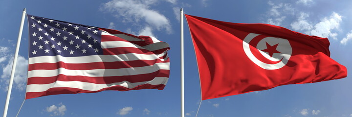 National flags of the USA and Tunisia, 3d rendering