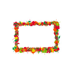 Colorful autumn leaves frame. Vector illustration on white background.
