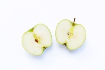 Green apple on white background. Copy space