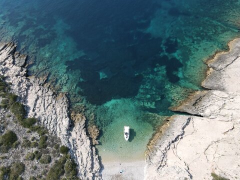 Aerial view of a small cove on Zirje island 