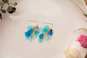 Handmade flower earrings made from Praban