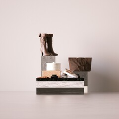 Designer Bag, Leather High Boots, Gift Boxes, Shoes for shopping season sales and marketing visuals